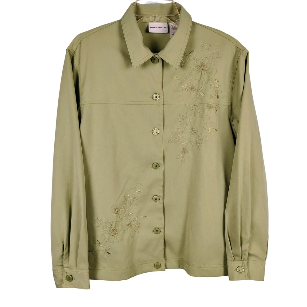 Alfred Dunner Womens SZ 16 Floral Embroidered Jacket Sage Green Grandma Core